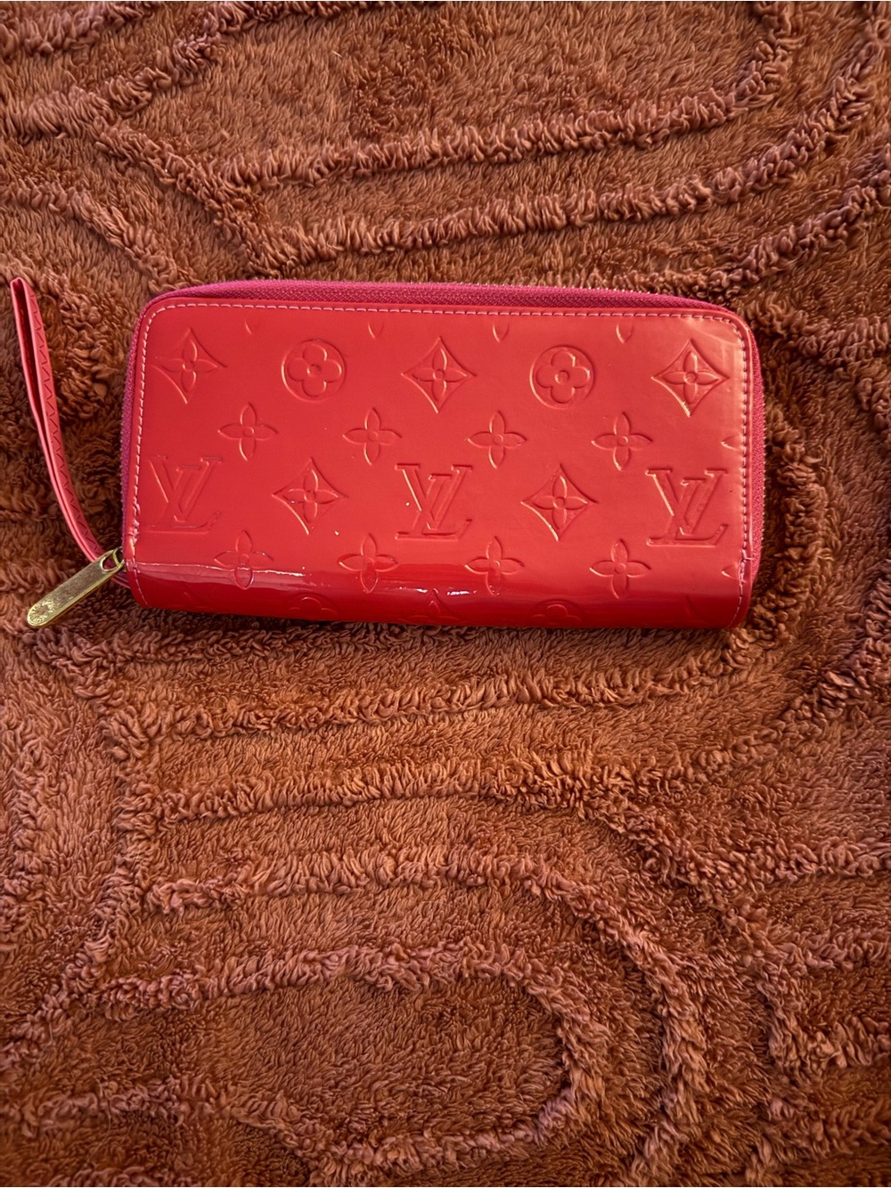 Designer Inspired Monogram Vernis Zip-Around Wallet with Wristlet in Red
